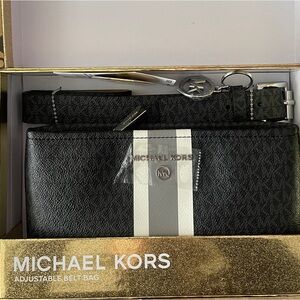 Michael Kors Jet Set Small Signature Logo Stripe Belt Bag in Gift Box